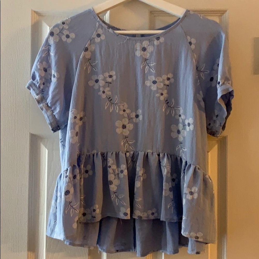 Floral blue peplum blouse